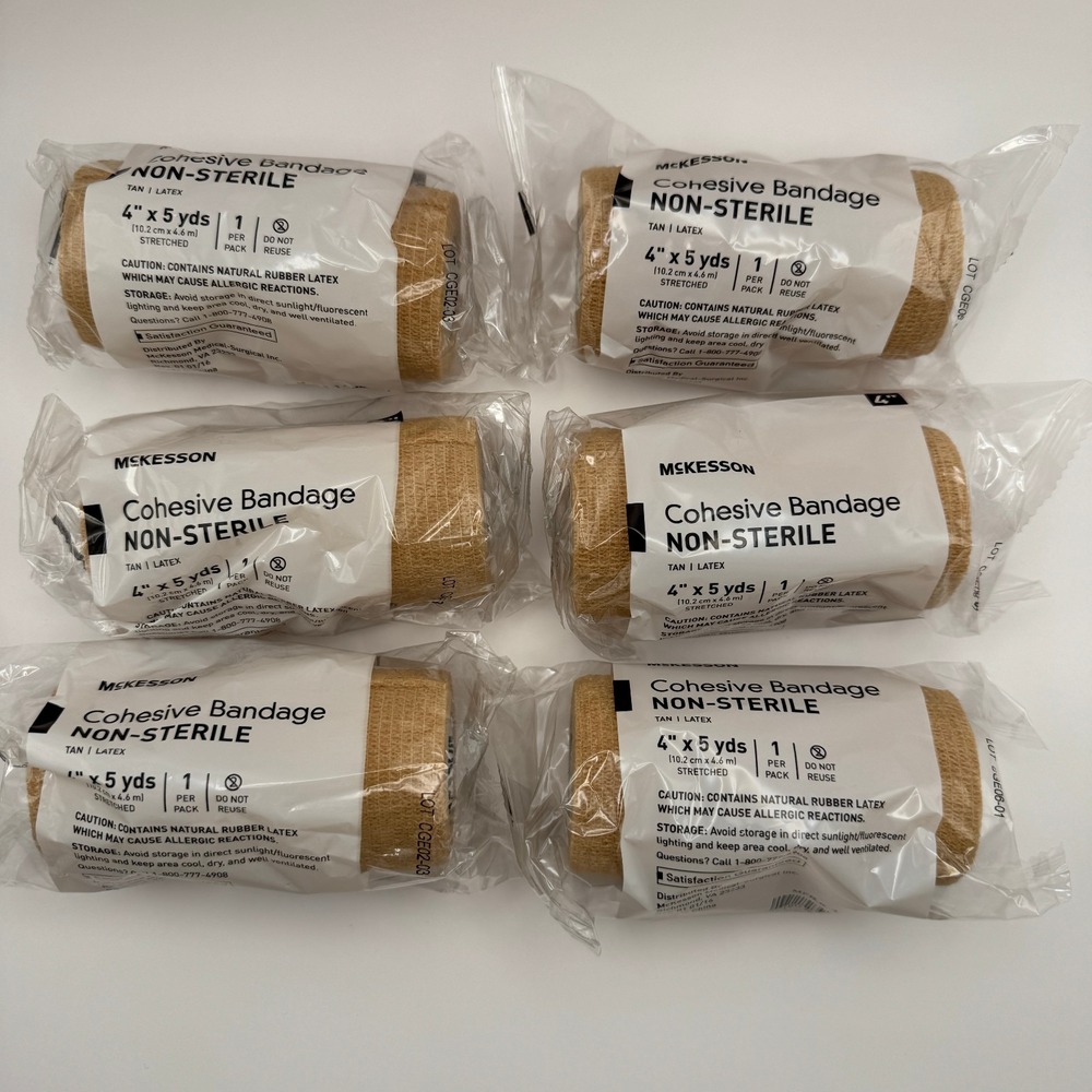 McKesson Cohesive Bandage Rolls Lot of 6 Tan Non-Sterile 4"x5 yds Self Adherent